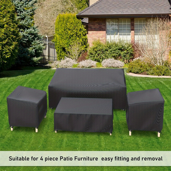 Outdoor Furniture Cover, 4 Piece Patio Furniture Covers Set, Heavy Duty Lawn Patio Covers for 1xSofa Cover, 2xChair Covers, 1xCoffee Table Cover with Windproof Buckle Strap, Black