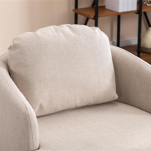 035-Linen Fabric Swivel Accent Chair With Soild Wood Round Brown Base Leg,Beige