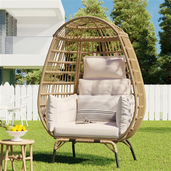 Rope Egg-shaped Chair with Removable Cushion, Suitable for Courtyard, Garden, Balcony.