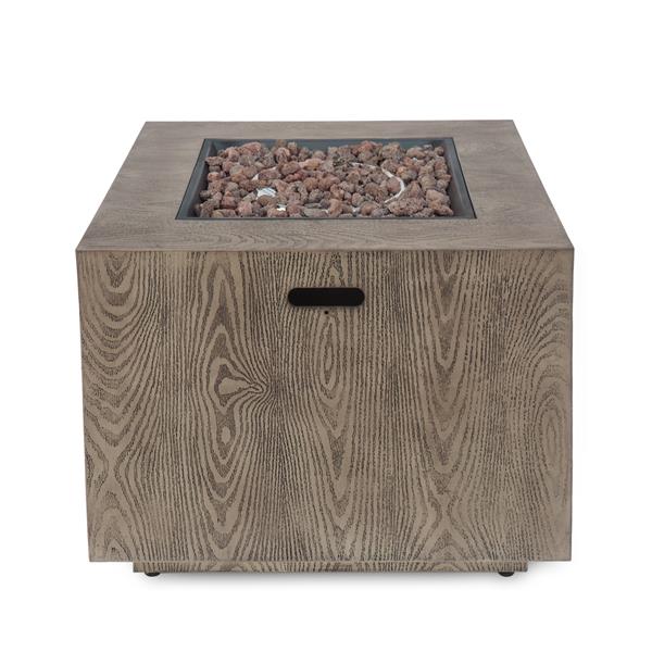 Outdoor Patio Gas Burning Fire Pit - 50, 000 BTU Tank Inside, Square, Iron Wood Pattern, Brown