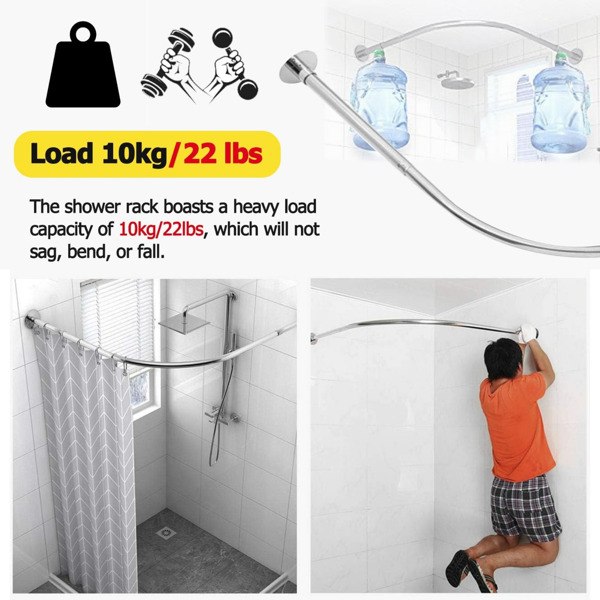 L Shape Extendable Shower Curtain Rod No Drill Bathroom Curved Corner Telescoping Rail Bar 304 Stainless Steel Pole Holder Rustproof For Bathtub,Clothing Store,75 to 95cm*120 to 165cm