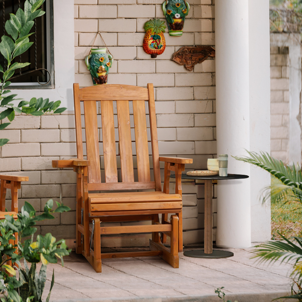 Vertical stripe backrest fir teak color garden glider chair