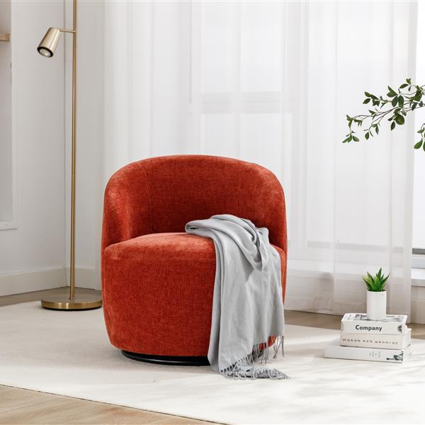 Chenille Fabric Swivel Accent Armchair Barrel Chair With Black Powder Coating Metal Ring,Orange