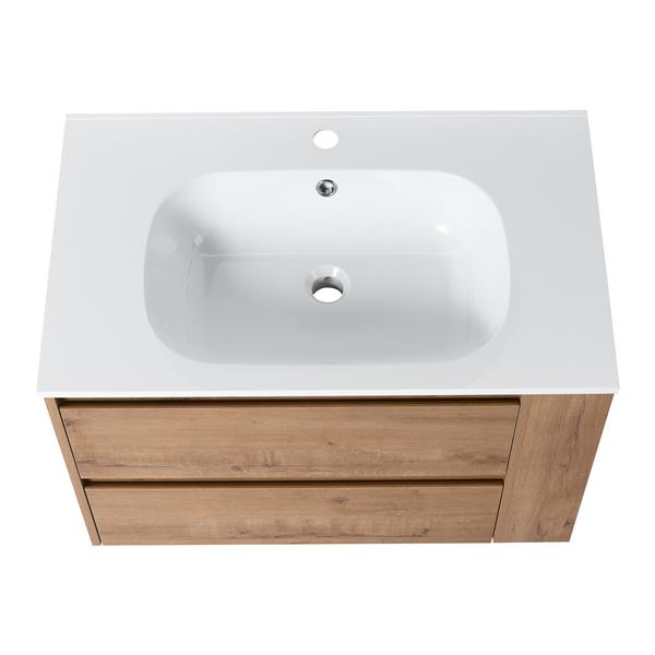 30" Wall Mounting Bathroom Vanity With Gel Sink, Soft Close Drawer