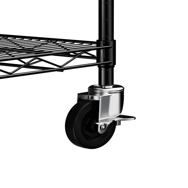 Warehouse, supermarket,kitchen,and other 5-layer heavy-duty adjustable shelves with wheels and adjustable feet,each metal frame bearing 300 pounds.  59.45 "L × 24.02 "W × 71.65 "H,Black.