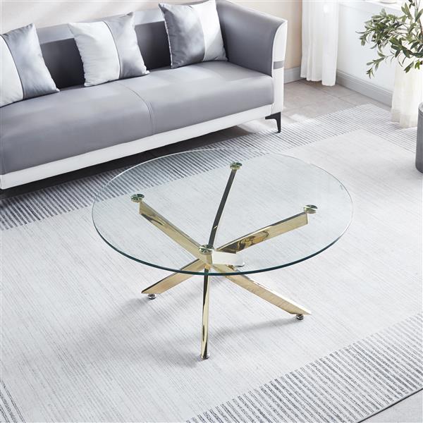 Modern Round Tempered Glass Coffee Table with Chrome Legs