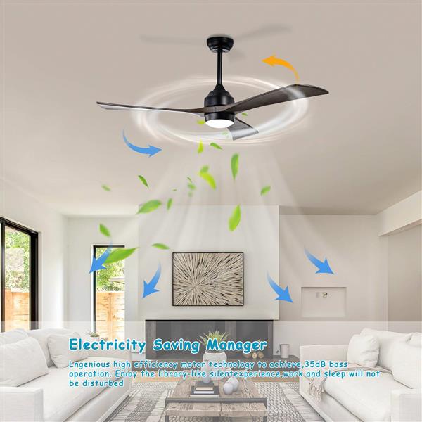 52" Ceiling Fan with Lights Remote Control,Quiet DC Motor 3 Blade Ceiling Fans 6 Speed Levels,Reversible Ceiling Fan, for Patio Living Room, Bedroom, Office,Indoor.(Matte Black +Black Walnut )