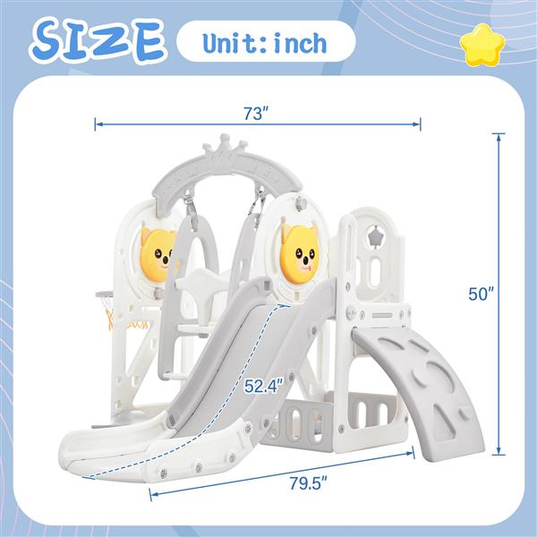 Toddler Slide and Swing Set 5 in 1, Kids Playground Climber Slide Playset with Basketball Hoop  Combination for Babies Indoor & Outdoor