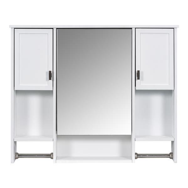 35'' x 28'' Modern Wall Mounted Bathroom Storage Cabinet, Bathroom Wall Cabinet with Mirror, Medicine Cabinet with Towels Bar