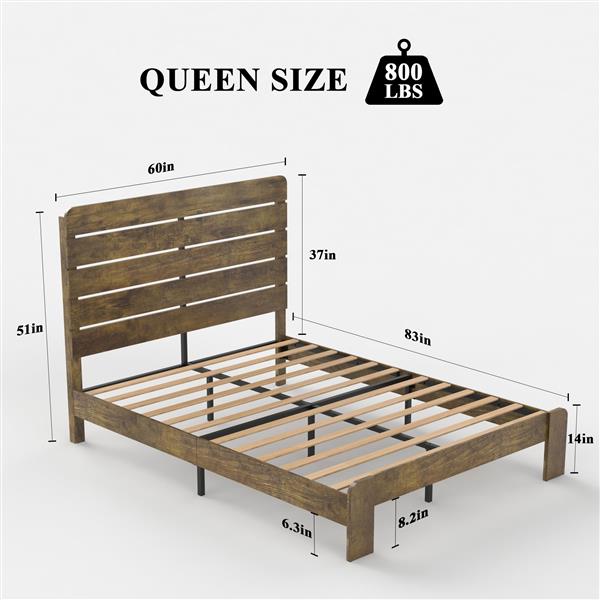 Bed Frame Queen Size, Wood Platform Bed Frame  , Noise Free,No Box Spring Needed and Easy Assembly Tool,Large Under Bed Storage,Dark Brown