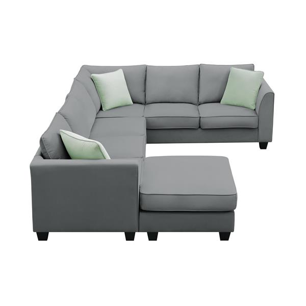 [VIDEO provided] 112*87" Sectional Sofa Couches Living Room Sets, 7 Seats Modular Sectional Sofa with Ottoman, L Shape Fabric Sofa Corner Couch Set with 3 Pillows, Grey