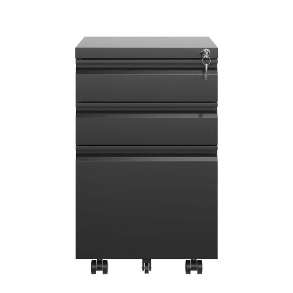 3 Drawer Mobile File Cabinet with Lock,Metal Filing Cabinets for Home Office Organizer Letters/Legal/A4,Fully Assembled,Black