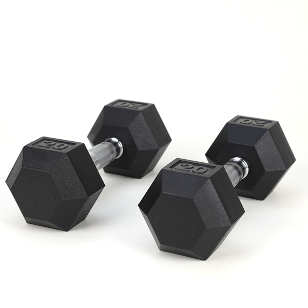 20LB (2piece)HDRS  Rubber Coated Solid Cast Iron Dumbbell with Contoured Chrome Handle, Hexagon Head