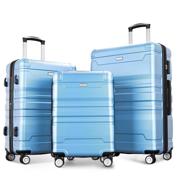 Luggage Sets New Model Expandable ABS Hardshell 3pcs Clearance Luggage Hardside Lightweight Durable Suitcase sets Spinner Wheels Suitcase with TSA Lock 20''24''28''(Sky Blue)