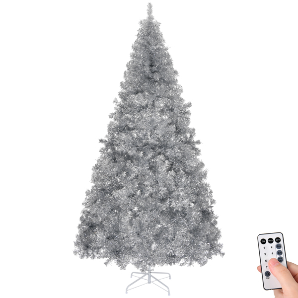 7 FT Pre-lit Artificial Christmas Tree, Hinged Xmas Pine Tree with 1250 Branch Tips, 450 Lights and Remote Control for Holiday Party Office Home, Silver