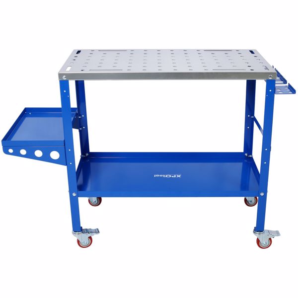 Welding Table 36"x18", 1200lbs Load Capacity Steel Welding Workbench Table on Wheels, Portable Work Bench with Braking Lockable Casters, Tool Slots, 5/8-inch Fixture Holes, Tool Tray 