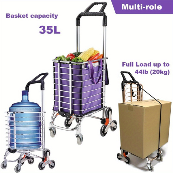 Folding Rolling Cart with Wheels Shopping Cart Portable Trolley Bag, Utility Cart Heavy Duty Stair Carts with Adjustable Bungee Cord and 2 Models Switching Big Volume (8 Wheels no Braking)