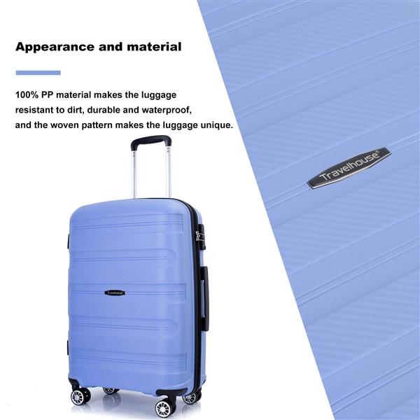 Hardshell Suitcase Spinner Wheels PP Luggage Sets Lightweight Durable Suitcase with TSA Lock,3-Piece Set (20/24/28) ,Purplish Blue