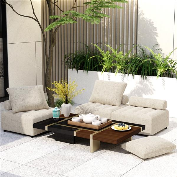 Outdoor Modular Sofa, with Aluminum Structure, Support Cushion and Back Cushion Cover-Removable, Fade-resistant, Waterproof Sofa Cover Included,Light Brown(The rate : Based on a single piece )