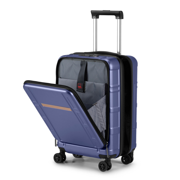 Carry on Luggage 22 X 14 X 9 Airline Approved, ABS+PC 20 Inch Luggage with Front Compartment, Double Spinner Wheels, TSA Lock，Blue Color