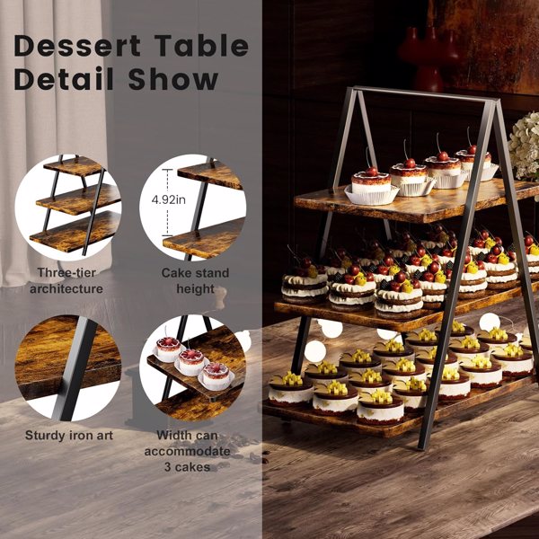 Paper cupcake rack, wooden 3-layer dessert rack, dessert table display set, can accommodate 50 paper cupcakes, suitable for family gatherings, size 17.5 X 8.74 X 15.75 inches (3-layer retro color)