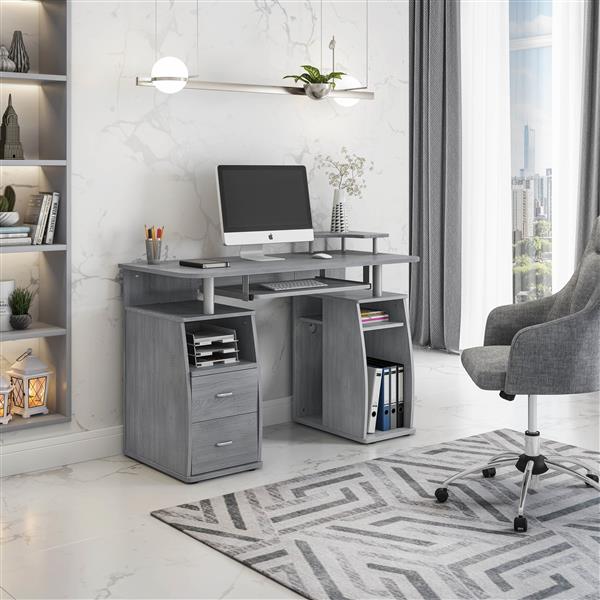 Complete Computer Workstation Desk With Storage, Grey