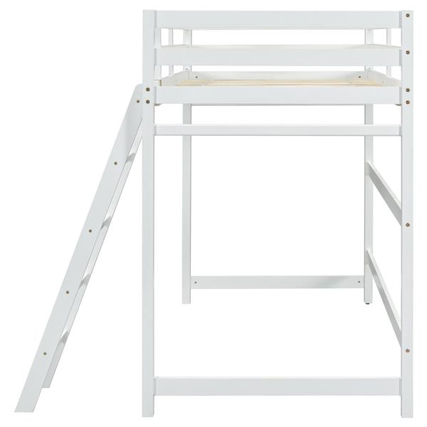 Twin Size High Loft Bed with inclined Ladder, Guardrails,White