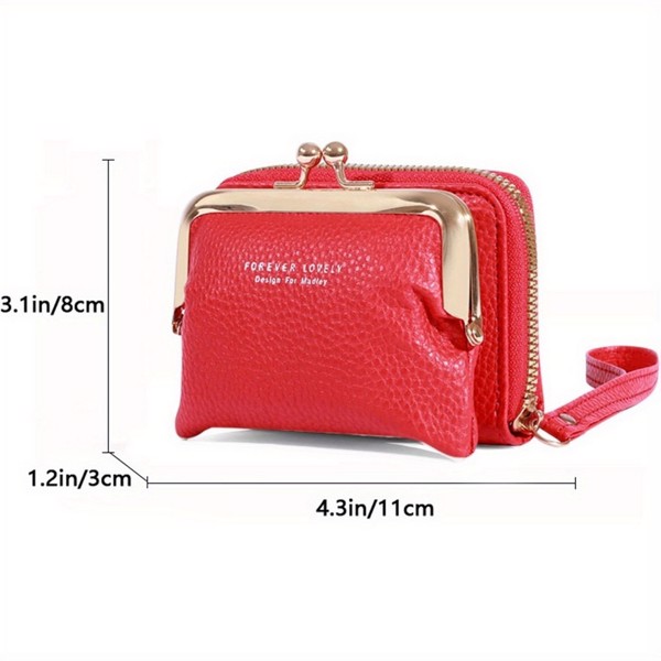 Cute change purse with coin purse card holder for women teen girls,with zipper clasp,Red