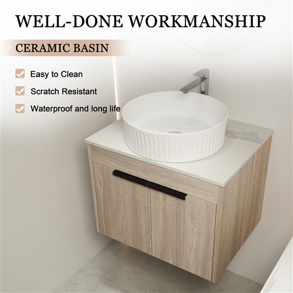 24 " Modern Design Float Bathroom Vanity With Ceramic Basin Set, Wall Mounted White Oak Vanity With Soft Close Door,KD-Packing,KD-Packing,2 Pieces Parcel(TOP-BAA0014012OO)