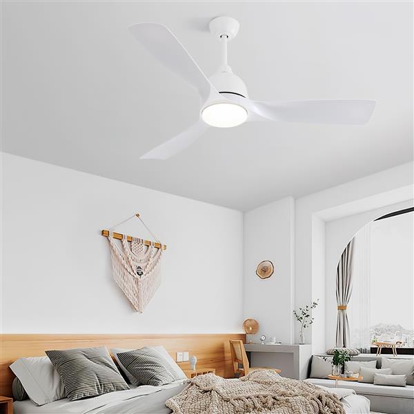 54 Inch White ABS Ceiling Fan 6 Speed Smart Remote Control Dimmable Reversible DC Motor For Living Room