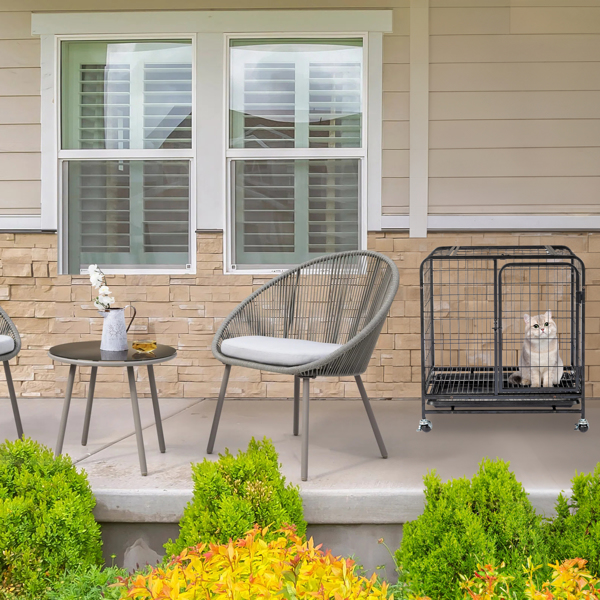 26 Inch Durable Cat Cage, Thickened Metal Wire Cat Enclosure Indoor with Double Doors, Lockable Wheels and Slide-out Trays, Black