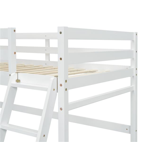 Twin Size High Loft Bed with inclined Ladder, Guardrails,White