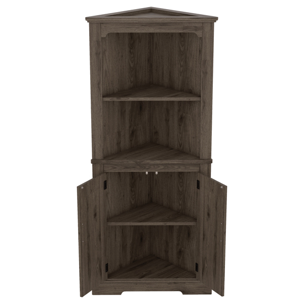 Tall Corner Cabinet with Doors for living room, bathroom,Dining Room or Kitchen,color:Dark walnut 