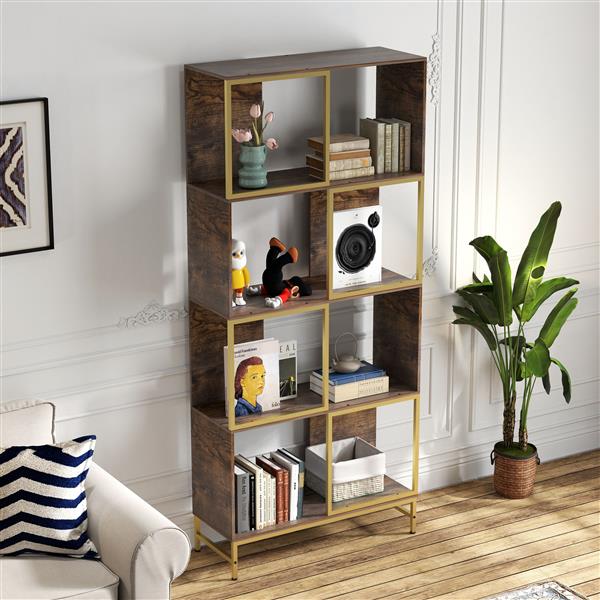 4-Tier Industrial Bookcase, Rustic Wood and Metal Frame, Asymmetrical Shelf Design, Display Storage Shelf for Living Room, Home Office, Small Space