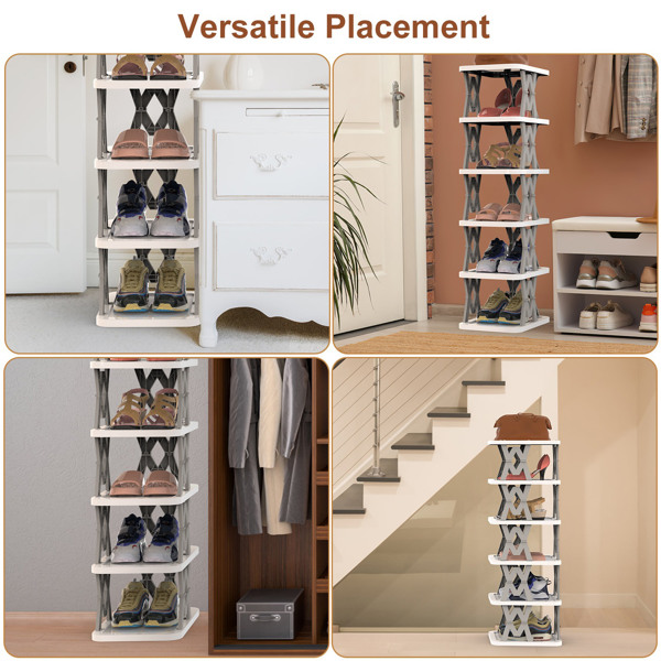 6 Tier Foldable Shoe Rack Vertical Shoe Organizer Narrow Shoe Rack for Small Spaces Space Saving Free Standing for Corner Entryway Hallway Bedroom