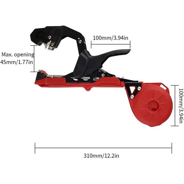 Plant tying machine for grapes, raspberries, tomatoes, and wine vegetables (red), 10 rolls of adhesive tape+1 box of nails