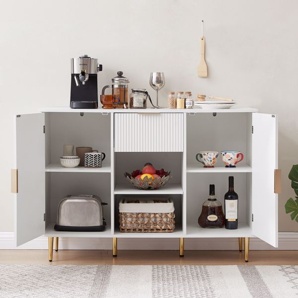 Storage cabinet Wave pattern 2 door With drawers buffets & sideboards for living room, dining room, bedroom , hall, white, 47.2''w x 15.8''d x 33.5''h. 