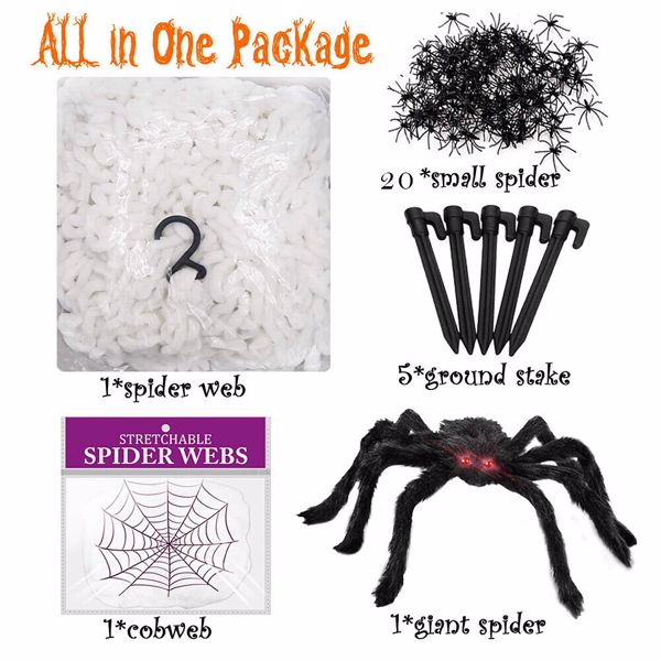 Giant Spider Web Halloween Decoration 5m with 20pcs Spiders and Large Spider