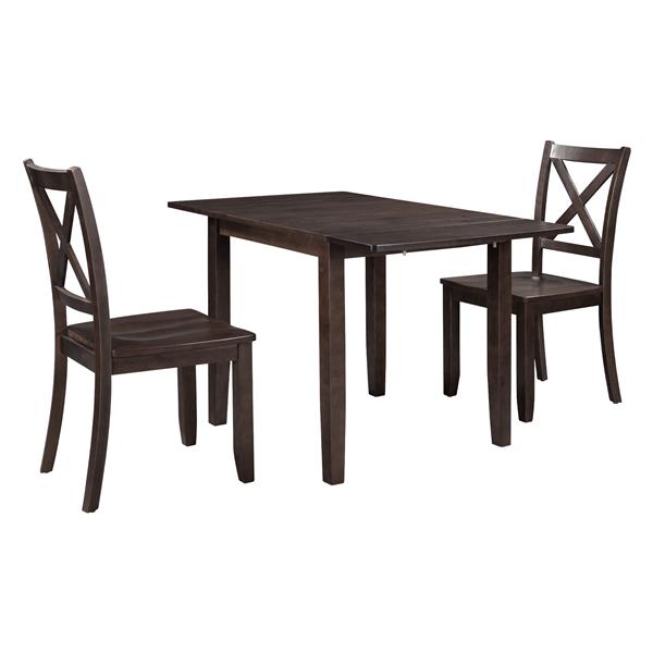 3-Piece Wood Drop Leaf Breakfast Nook Dining Table Set with 2 X-back Chairs for Small Places, Espresso