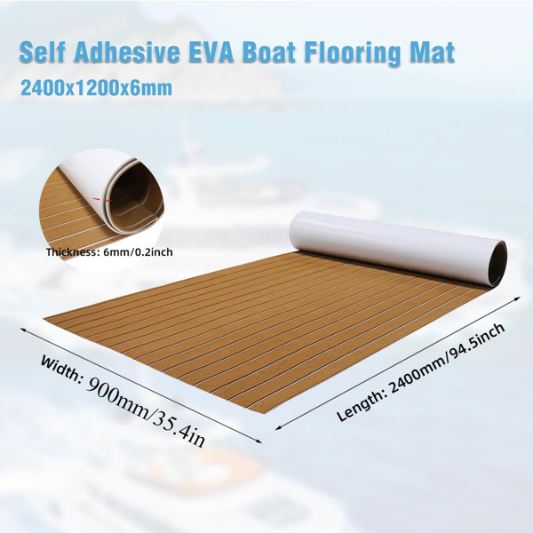 Boat Flooring, EVA Foam Boat Decking 94.5inx35in, Self Adhesive Faux Teak Marine Flooring Sheet Traction Pad for Boats Surfboard Swim Platform Floor(94.5inx35in/240cmx90cm,brown)