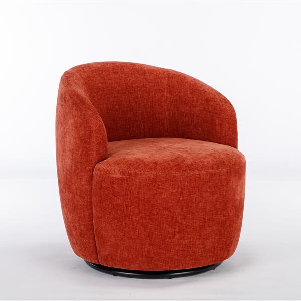 Chenille Fabric Swivel Accent Armchair Barrel Chair With Black Powder Coating Metal Ring,Orange