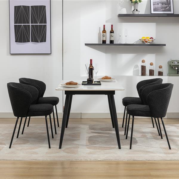 042-Set of 2 Boucle Fabric Dining Chairs With Black Metal Legs,Black