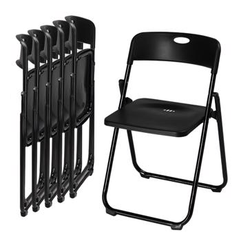 6 Pack Plastic Folding Chairs, Stackable Commercial Chairs, Portable Event Seats Indoor Outdoor for Home Event Party Picnic School Wedding, Black