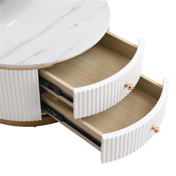 Modern 2 Pieces White Round Nesting  Coffee Table with Drawers in 27.6''