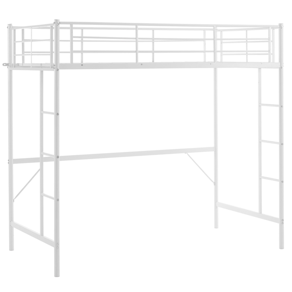 Twin Size Metal Loft Bed with Safety Guardrails & 2 Built-in Ladders, Loft Bunk Bed Frame for Teens Juniors Adults, Space Saving, Noise Free, No Box Spring Needed, White