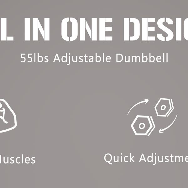 Adjustable Dumbbell - 55lb Single Dumbbell with Anti-Slip Handle, Fast Adjust Weight by Turning Handle with Tray, Exercise Fitness Dumbbell Suitable for Full Body Workout