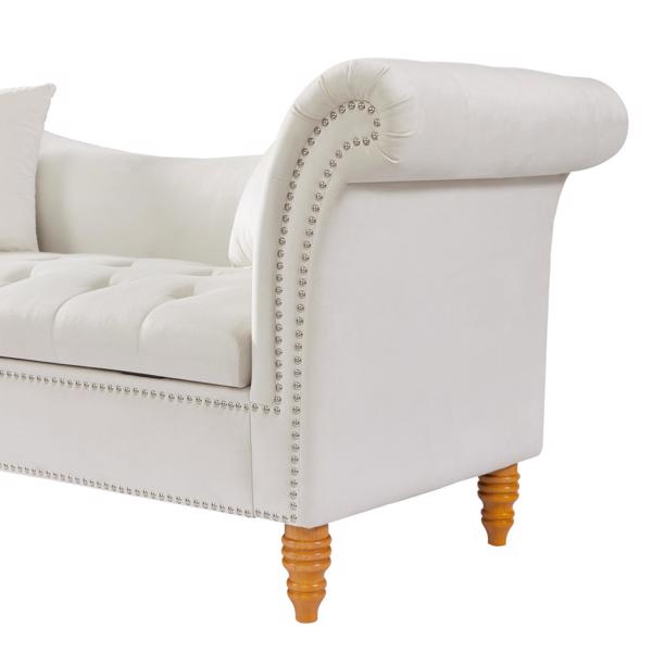 Velvet Sofa Stool with 2 Pillows in Beige, With Storage Space, Suitable for Living Room And Lounge