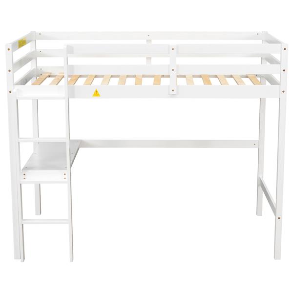 Twin Loft Pine Wood Bed with  built-in desk, Safety Guardrails, Ladder,White