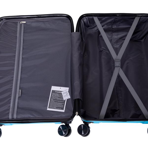 Hardshell Suitcase Spinner Wheels PP Luggage Sets Lightweight Suitcase With TSA Lock,3-Piece Set (20/24/28) ,Light Blue