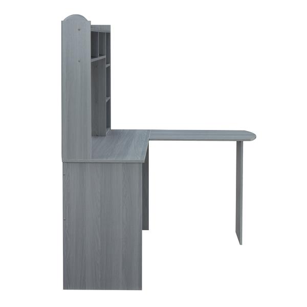 Modern L-Shaped Desk with Hutch, Grey